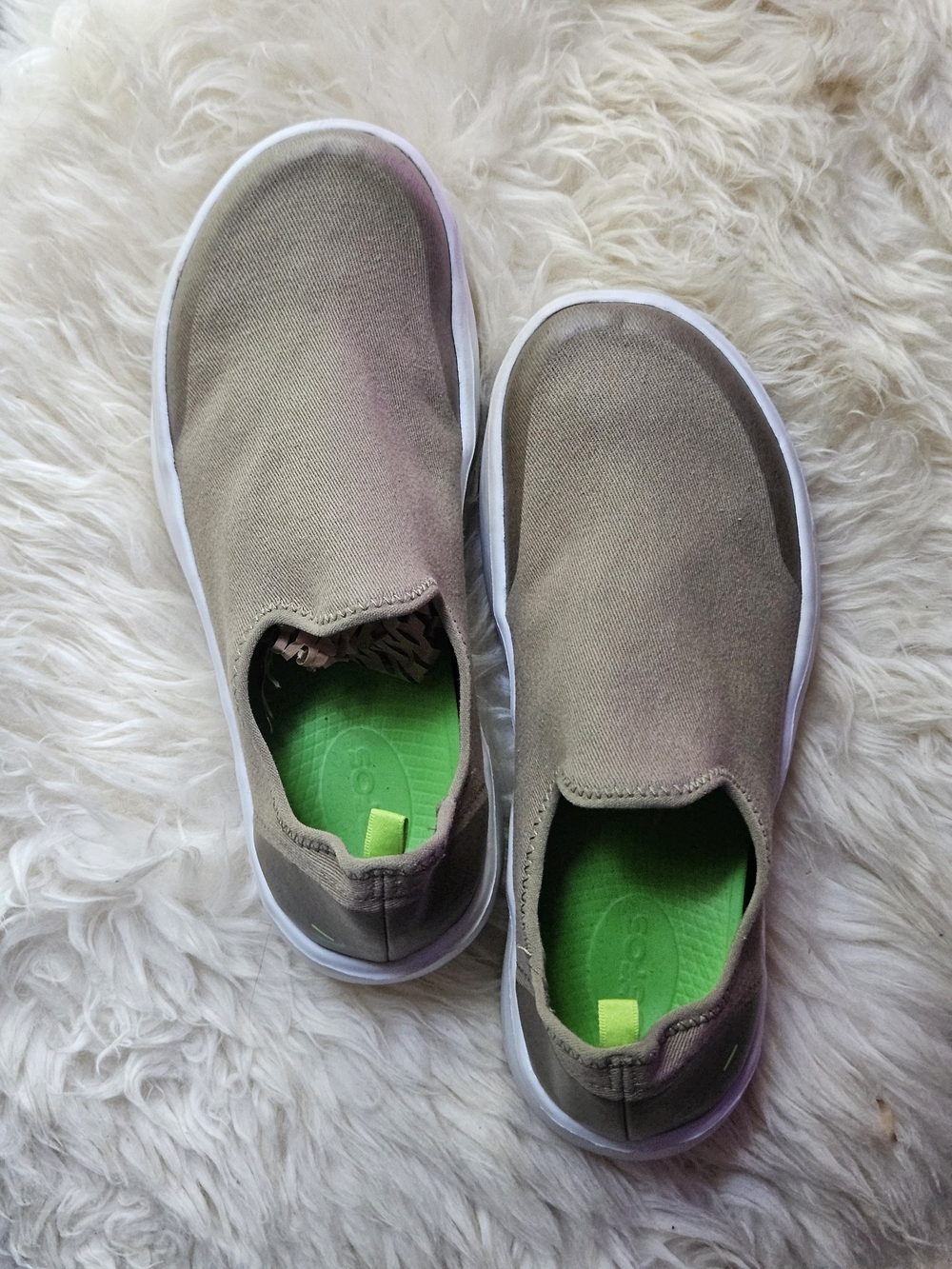 OOFOS OOmg eeZee Low Slip-On Recovery Shoes Taupe / White – Size - Picture 2 of 12